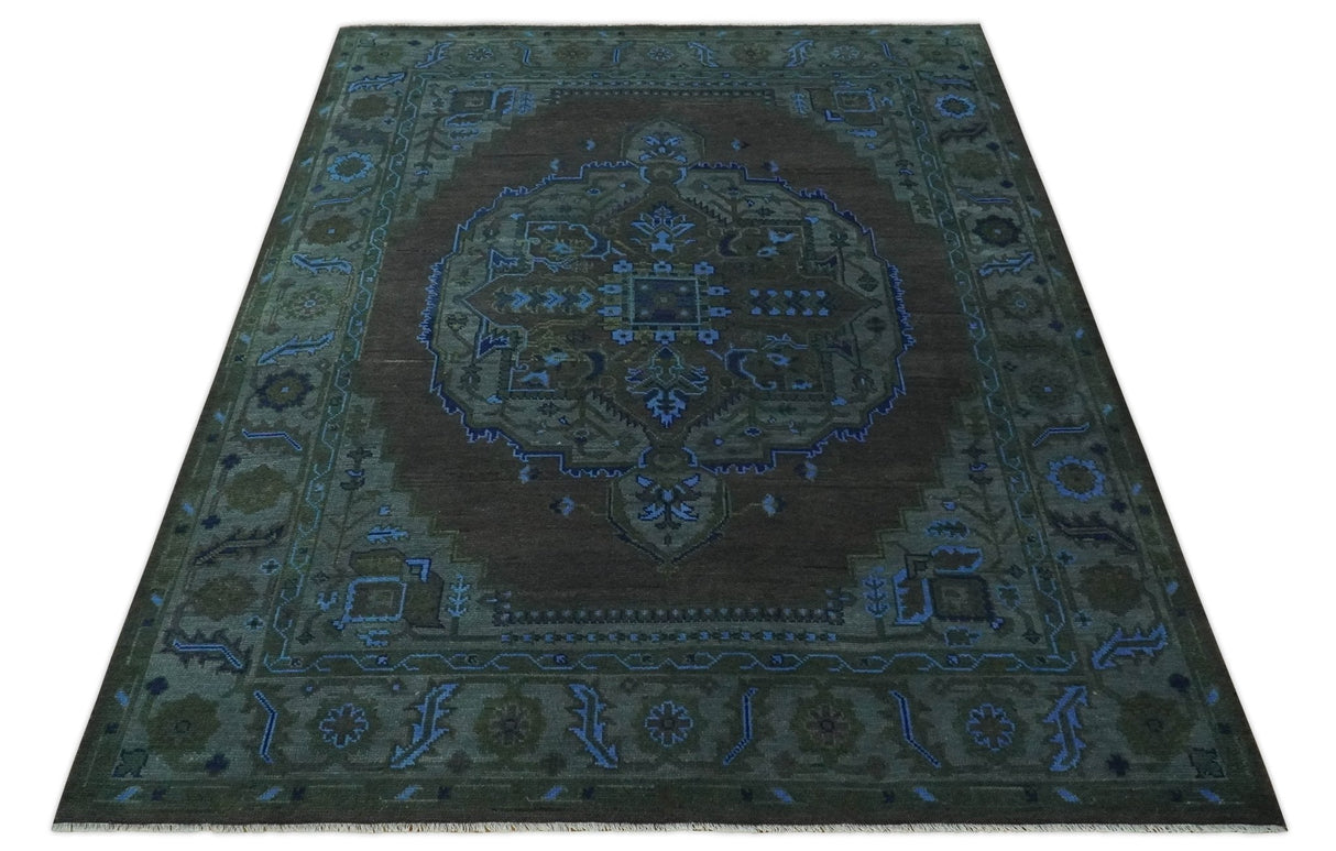 Charcoal, Gray, Green and Blue Neon look Traditional Heriz Medallion Multi Size wool Area Rug
