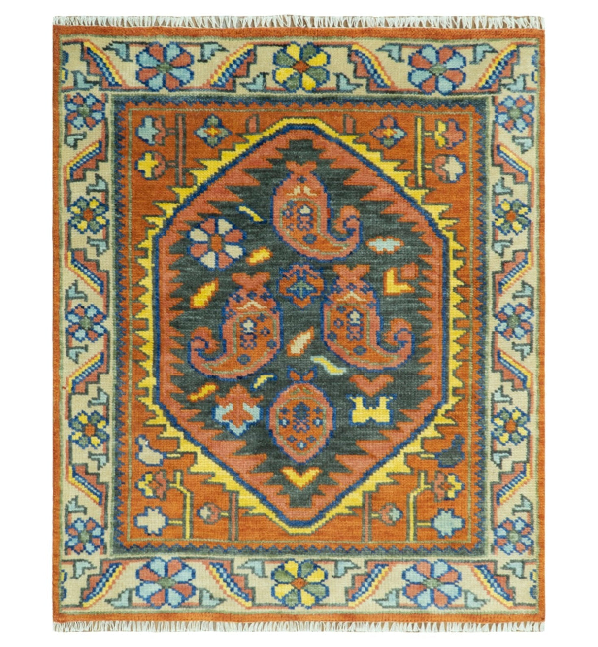 Charcoal, Rust and Beige Traditional Design Heriz Multi Size wool Area Rug