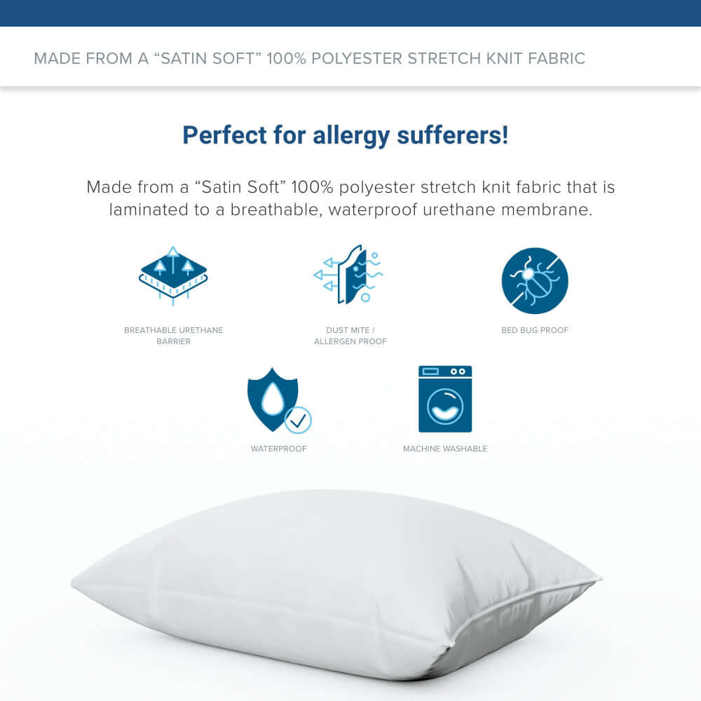 Bargoose CleanAir® Allergy Relief Pillow Protector - Zippered Pillow Encasement For Dust Mites, Sweat, Spills