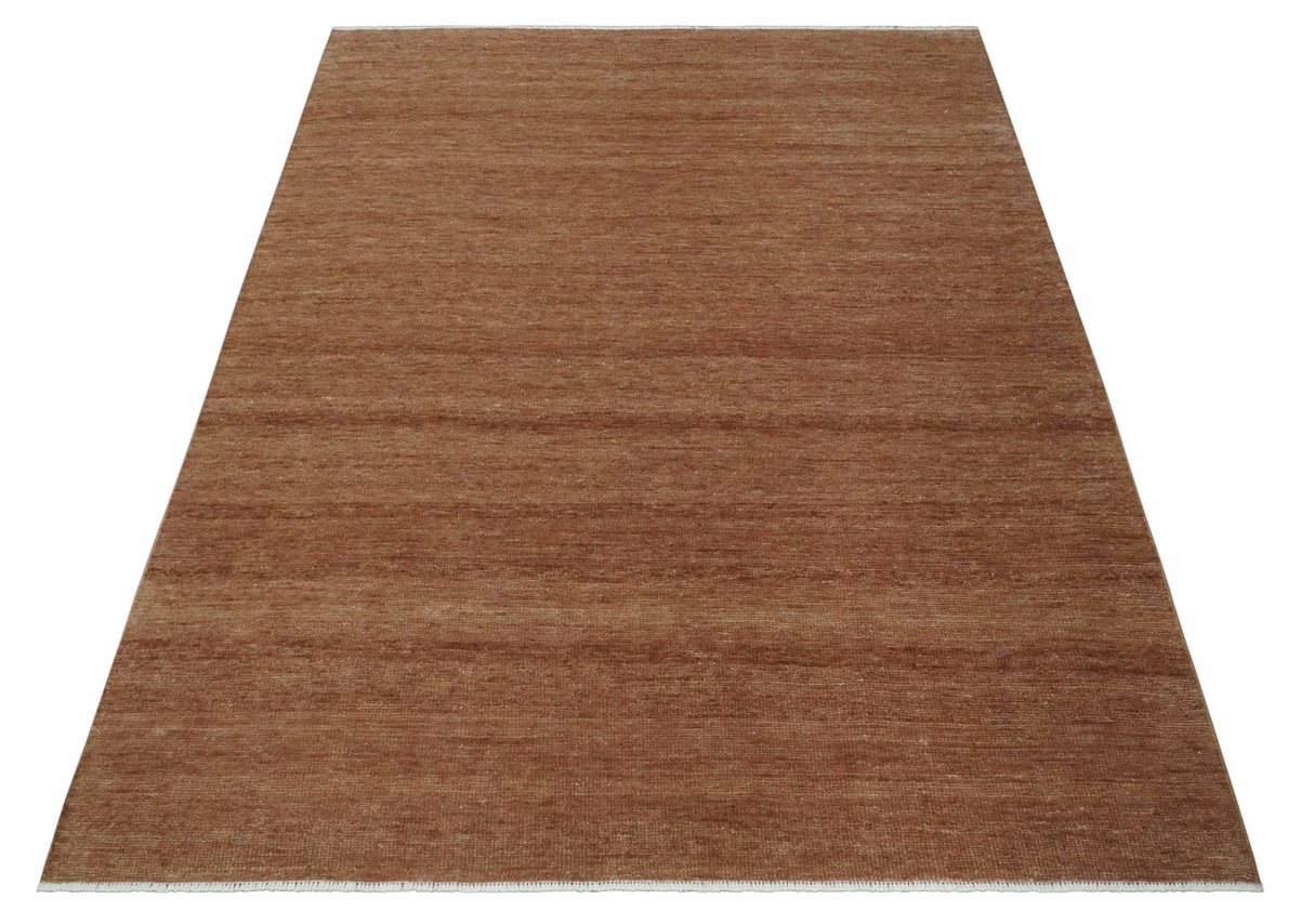 Contemporary Solid Brick Red Hand knotted Custom Made wool Area Rug