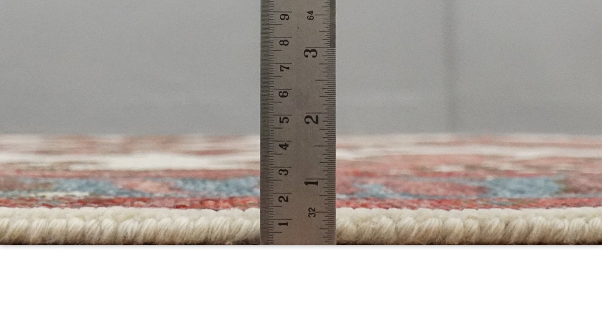 Coral Rust and Ivory Hand Knotted Traditional Heriz Serapi Multi Size Wool area Rug