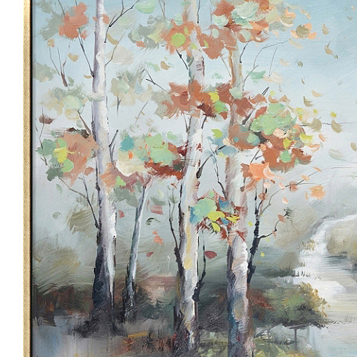 Hand Painted Acrylic Wall Art Fall Colorful Trees on a 47 x 35 Rectangular Canvas with a Gold Wooden Frame