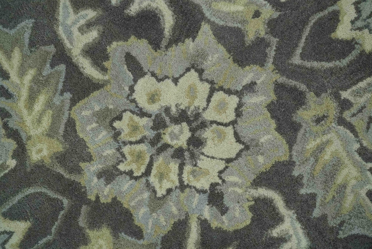 Custom Made Antique Design Charcoal and Beige Traditional Floral Hand Tufted rug
