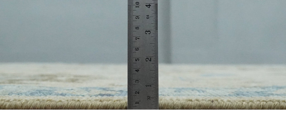 Custom Made Antique Style Beige and Blue Hand knotted Oushak wool Area Rug