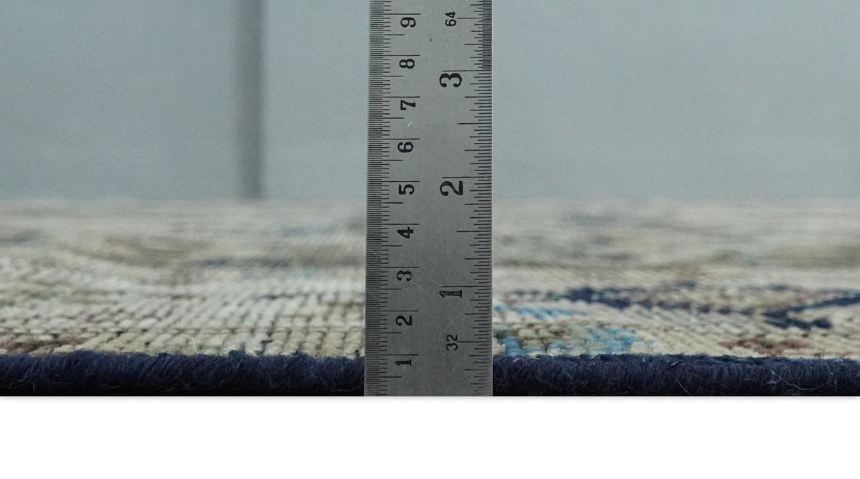 Custom Made Antique Style Brown, Beige and Blue Traditional wool Area Rug