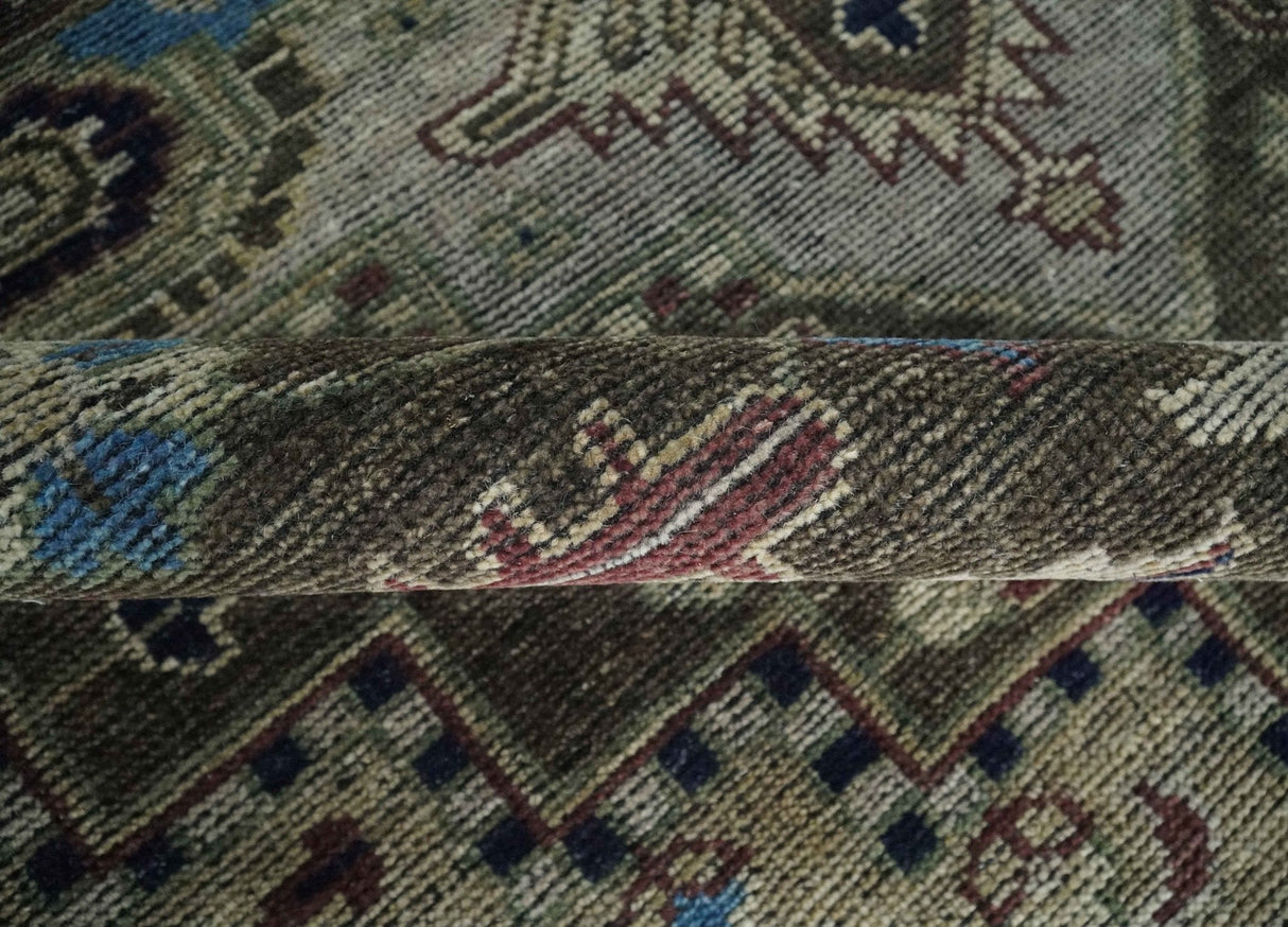 Custom Made Antique Style Brown, Beige and Blue Traditional wool Area Rug
