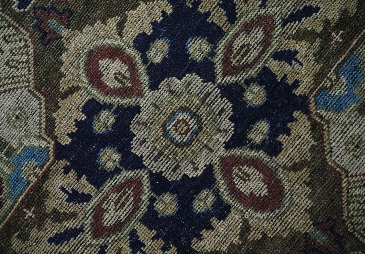 Custom Made Antique Style Brown, Beige and Blue Traditional wool Area Rug