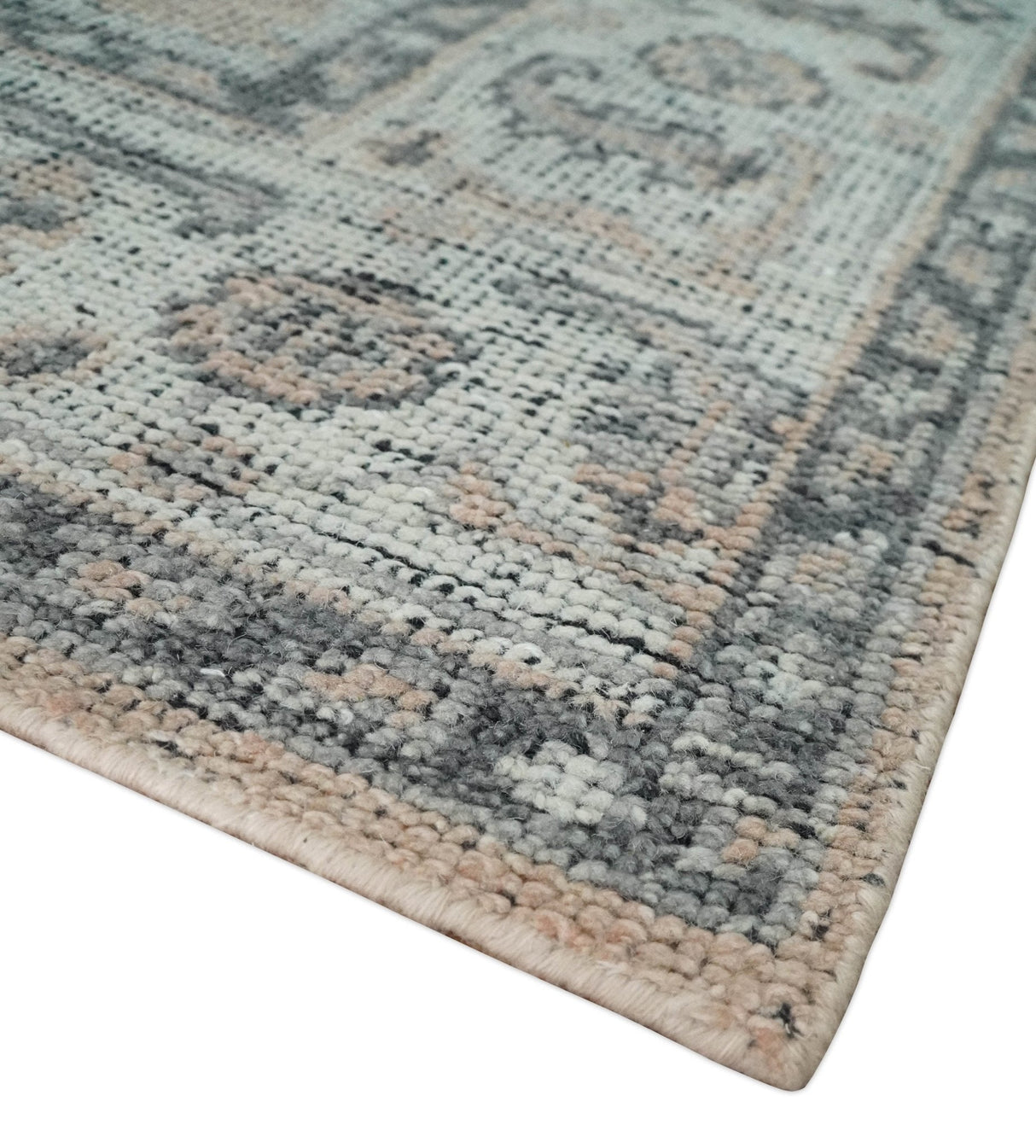 Custom Made Antique Style Peach, Ivory and Charcoal Hand knotted Traditional Wool Rug