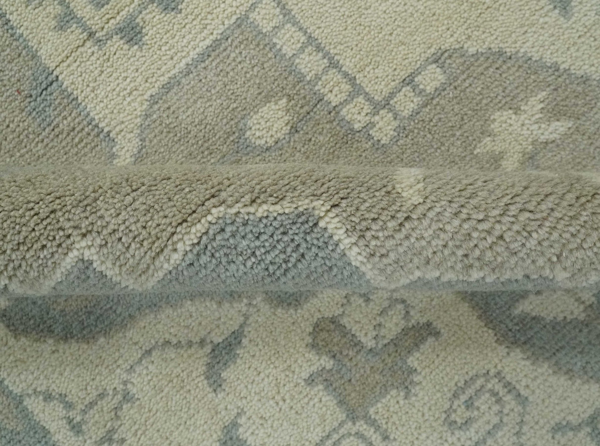 Custom Made Beige and Charcoal Traditional Heriz Medallion Hand Knotted wool Area Rug