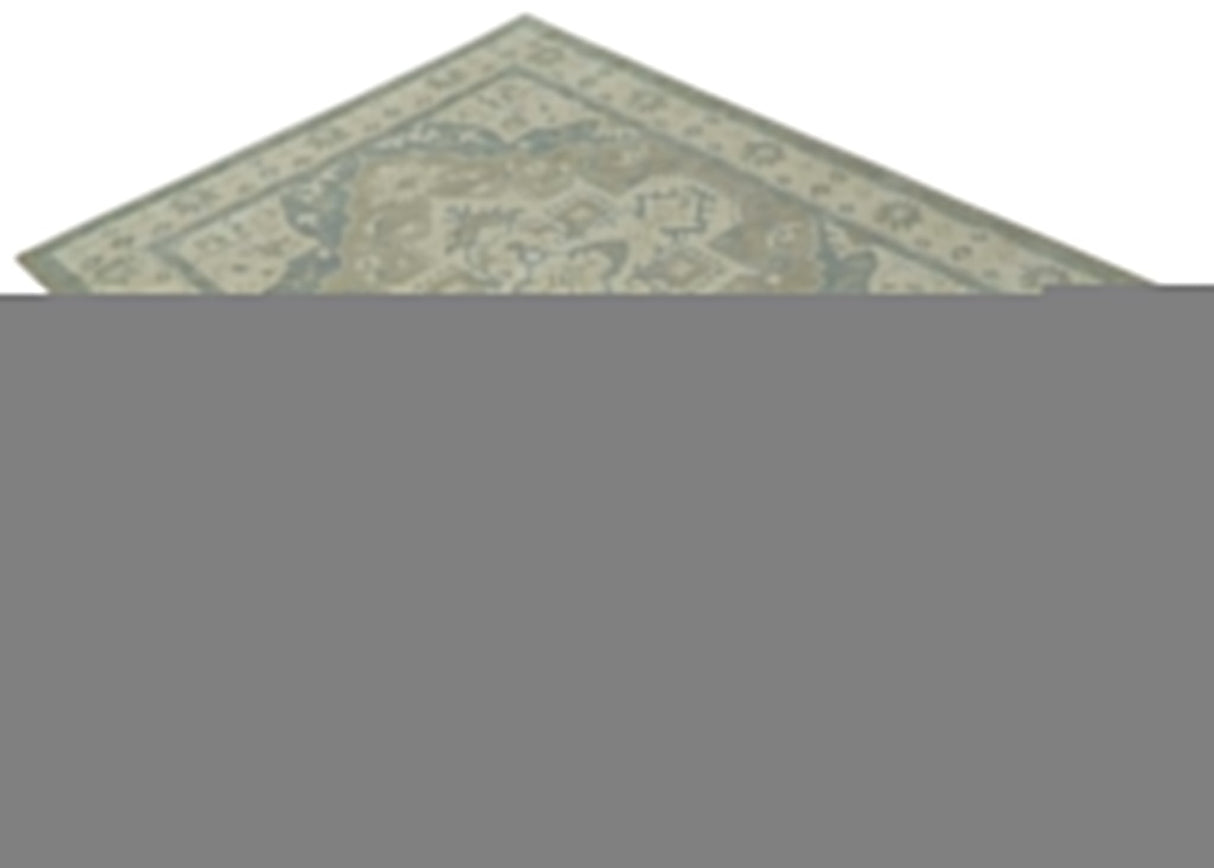 Custom Made Beige and Charcoal Traditional Heriz Medallion Hand Knotted wool Area Rug