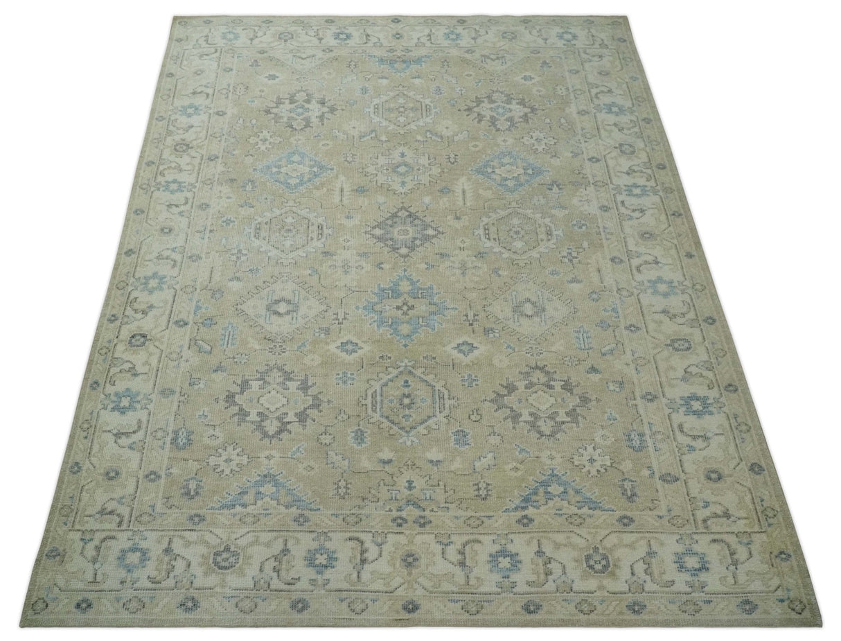 Custom Made Beige and Ivory Hand knotted Traditional Oushak wool Area Rug