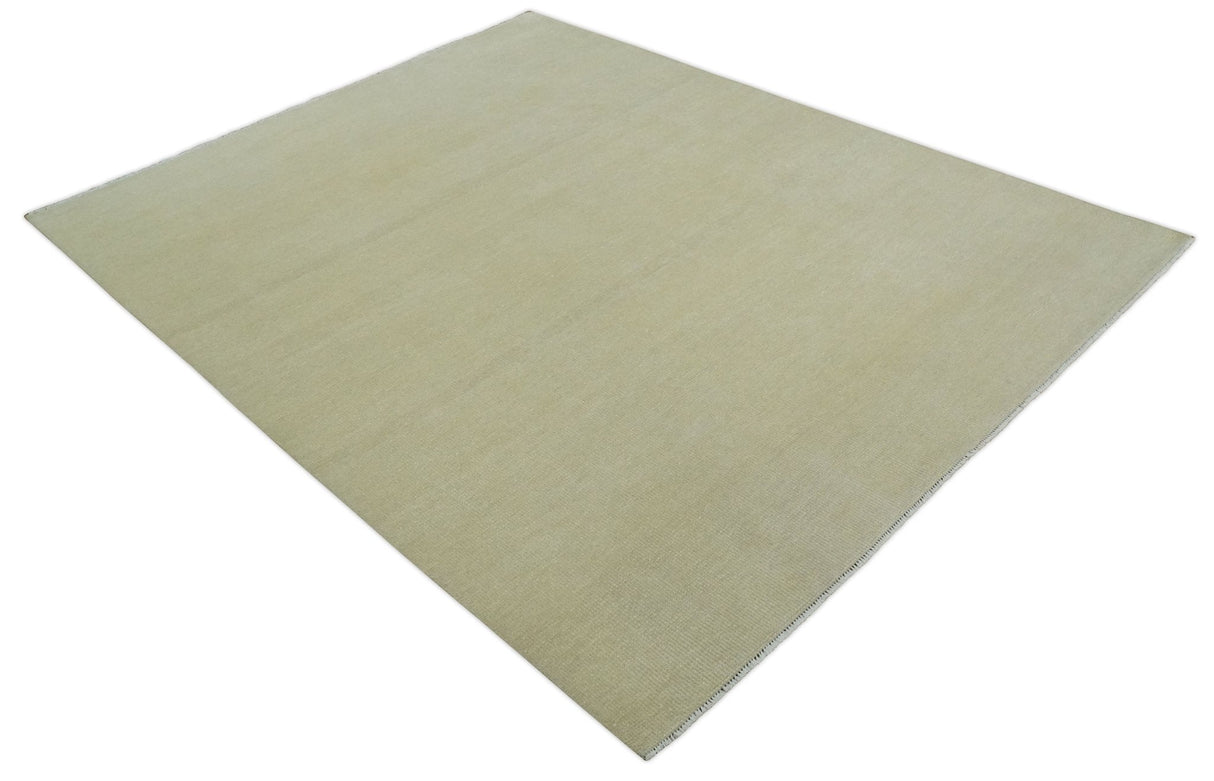 Custom Made Beige Modern Solid Hand knotted wool Area Rug