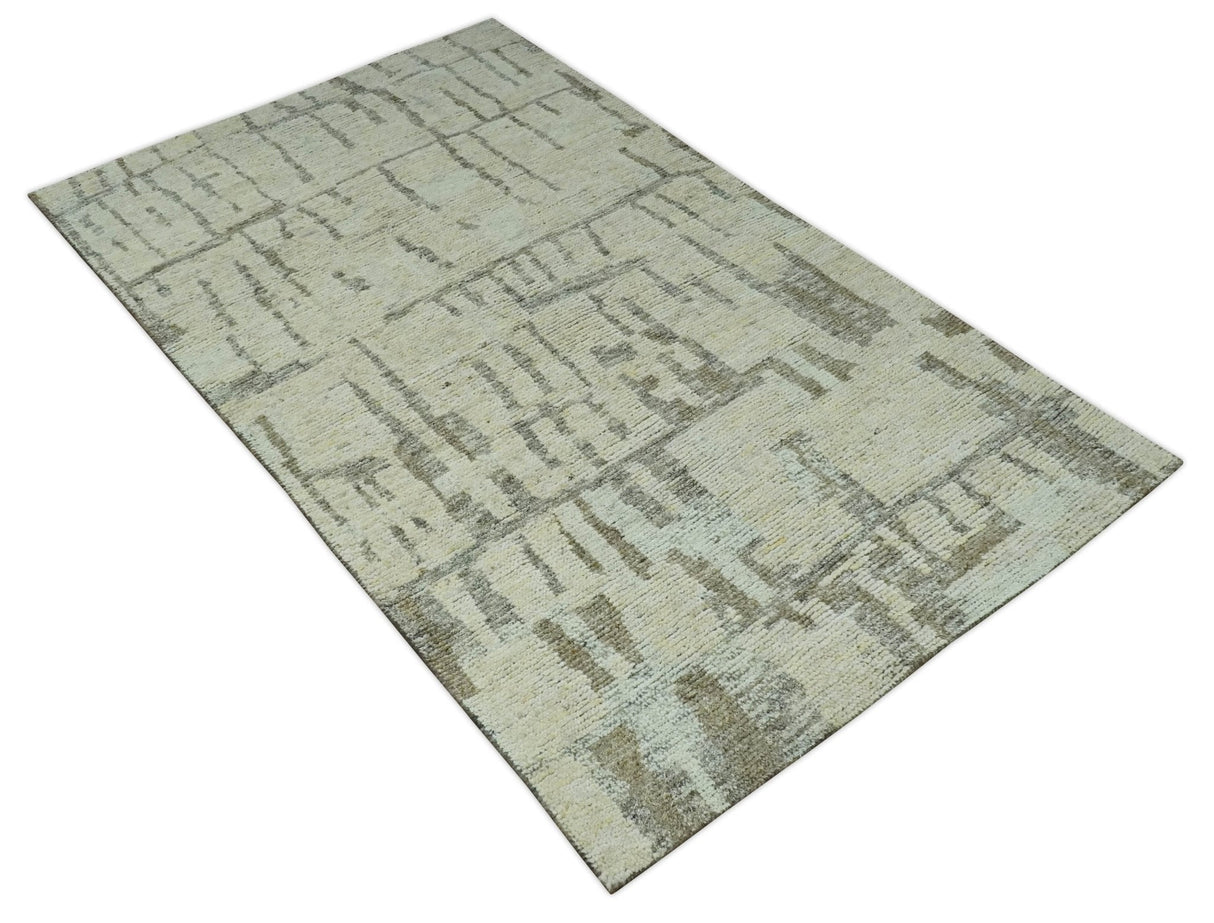 Custom Made Beige, Olive and Gray Hand Knotted Modern Abstract wool Area Rug