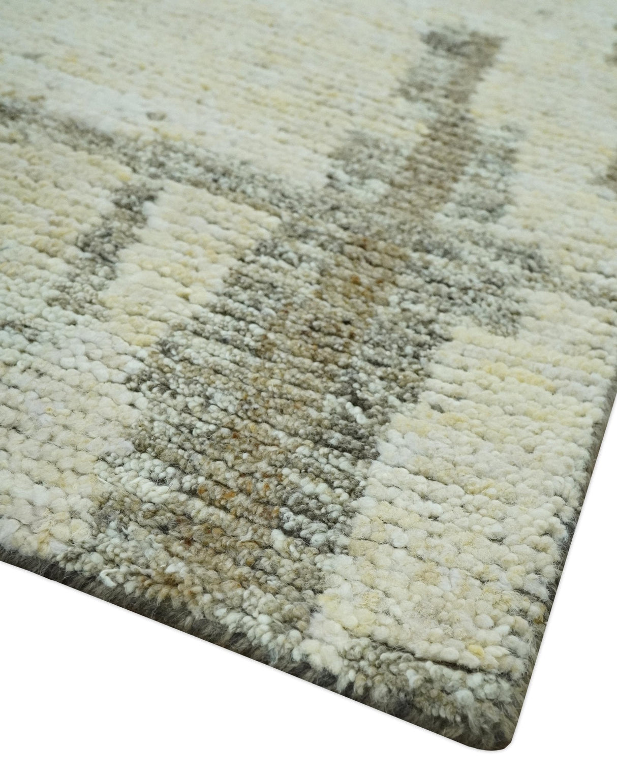 Custom Made Beige, Olive and Gray Hand Knotted Modern Abstract wool Area Rug