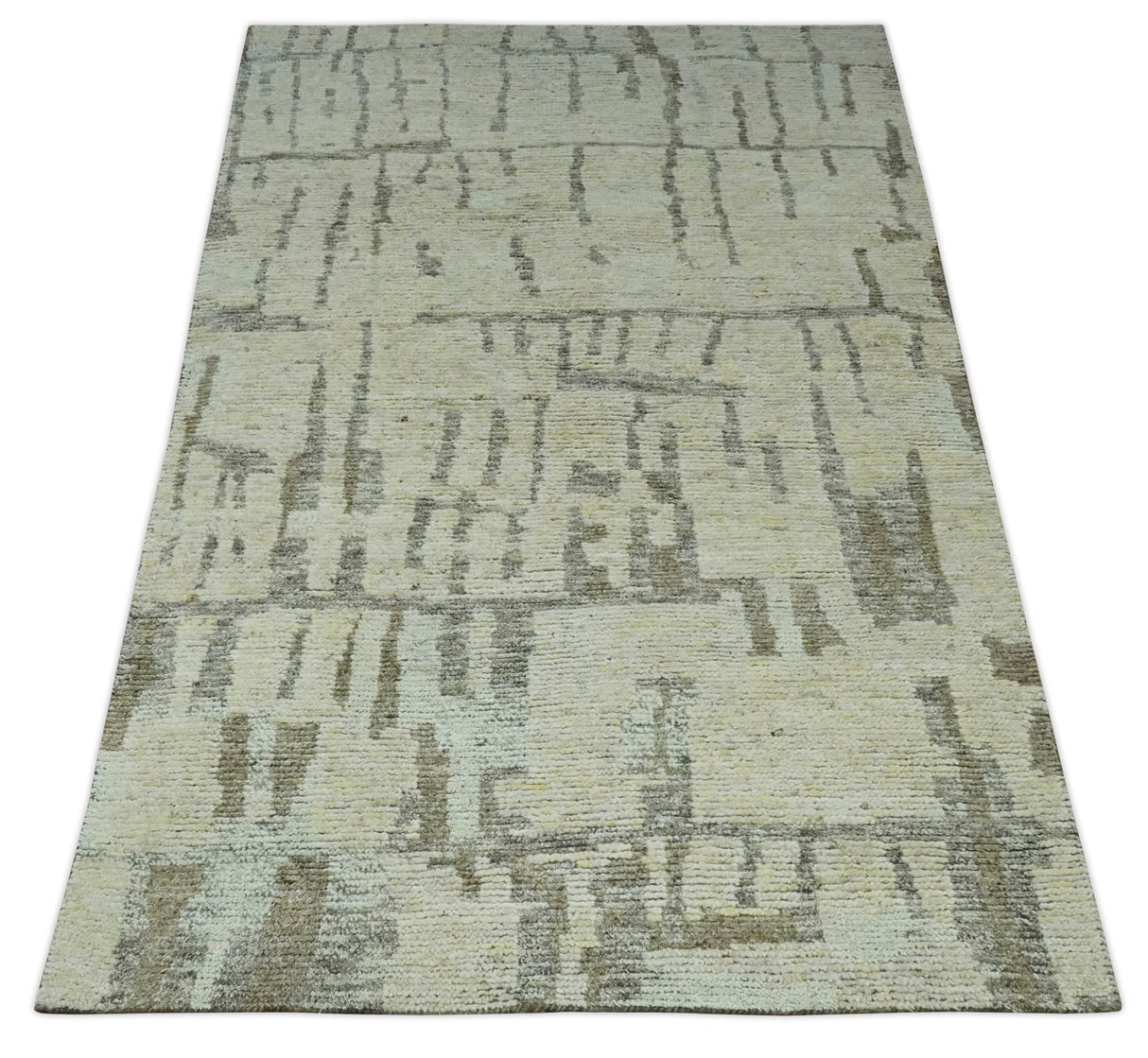 Custom Made Beige, Olive and Gray Hand Knotted Modern Abstract wool Area Rug