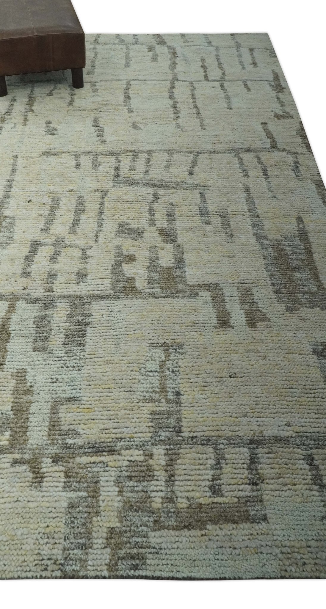 Custom Made Beige, Olive and Gray Hand Knotted Modern Abstract wool Area Rug