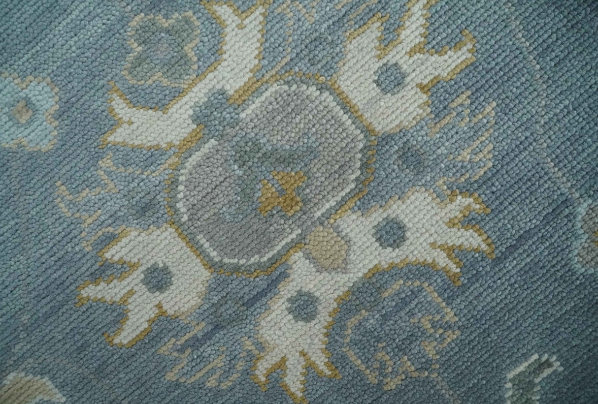 Custom Made Blue and Aqua Hand Knotted Traditional Oushak Wool Area Rug