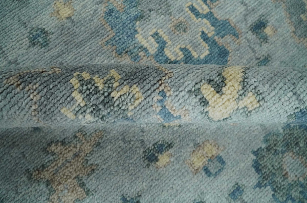 Custom Made Blue and Green Hand knotted traditional Oushak wool Area Rug