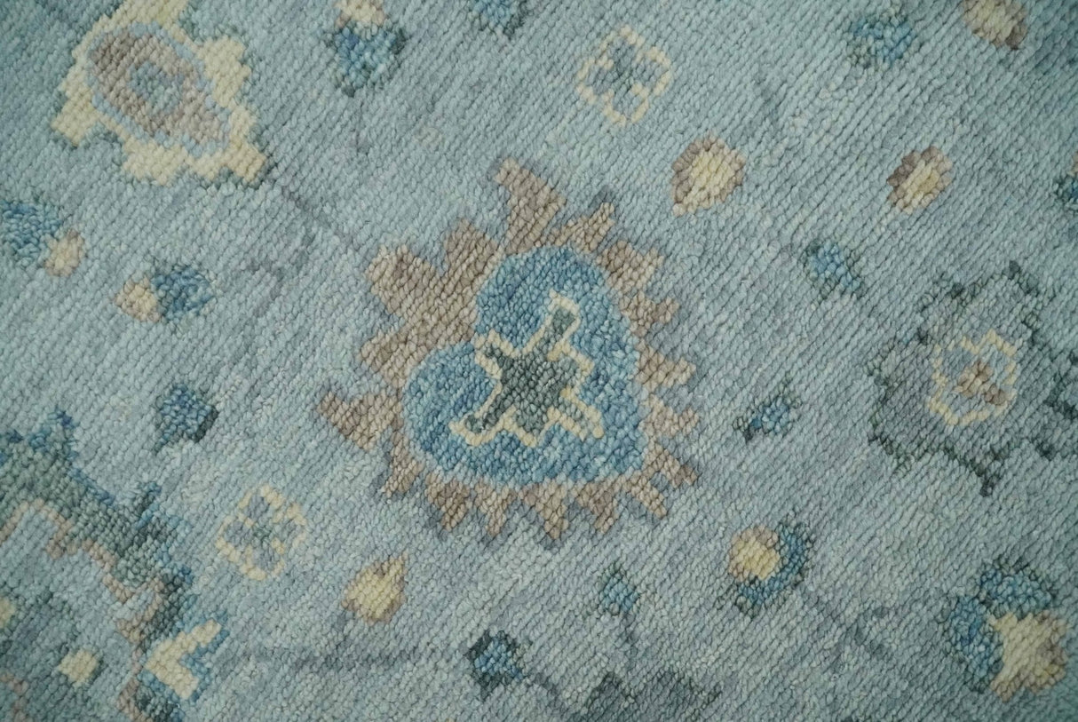 Custom Made Blue and Green Hand knotted traditional Oushak wool Area Rug