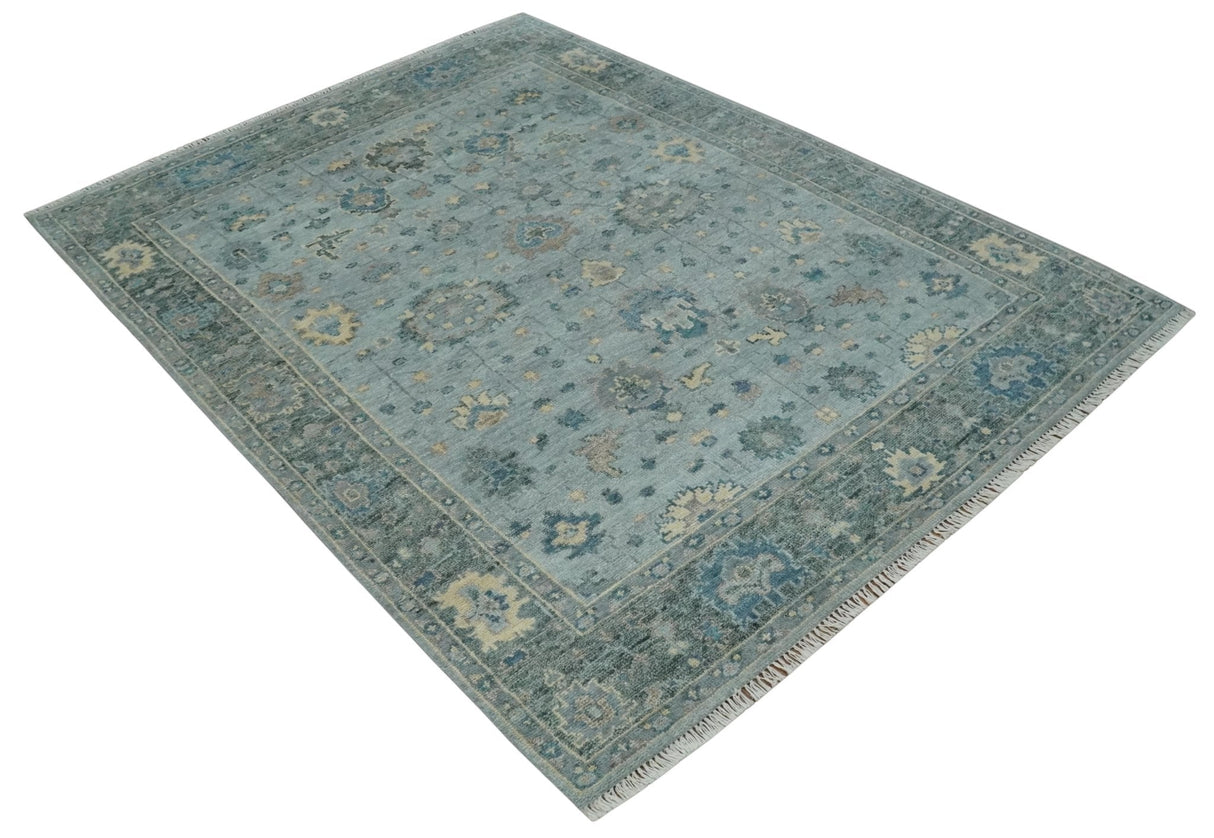 Custom Made Blue and Green Hand knotted traditional Oushak wool Area Rug
