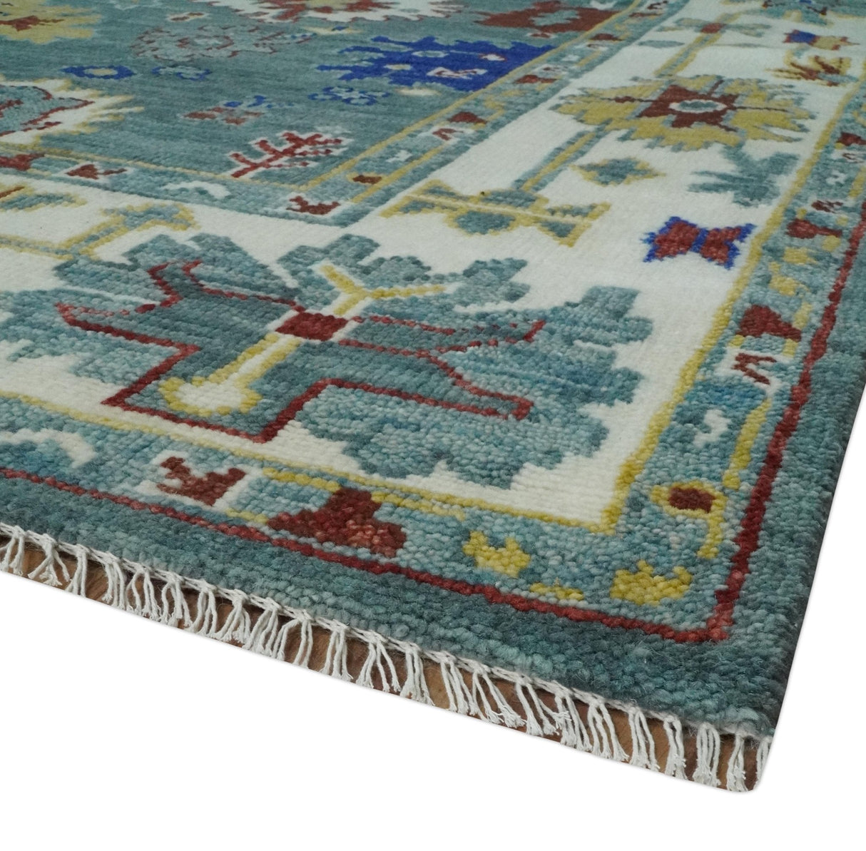 Custom Made Blue and Ivory Colorful Hand knotted Traditional Oushak wool Area Rug