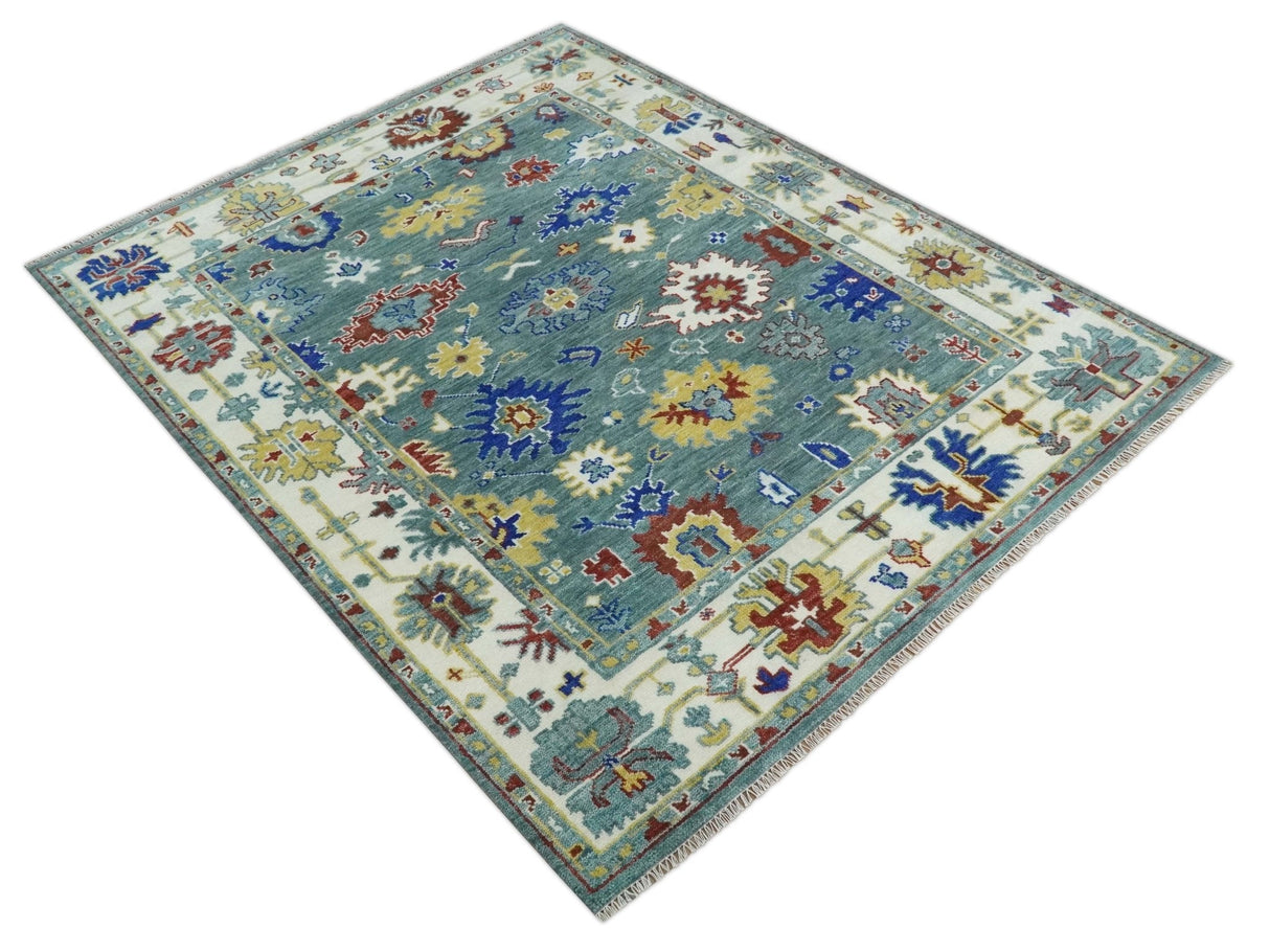 Custom Made Blue and Ivory Colorful Hand knotted Traditional Oushak wool Area Rug