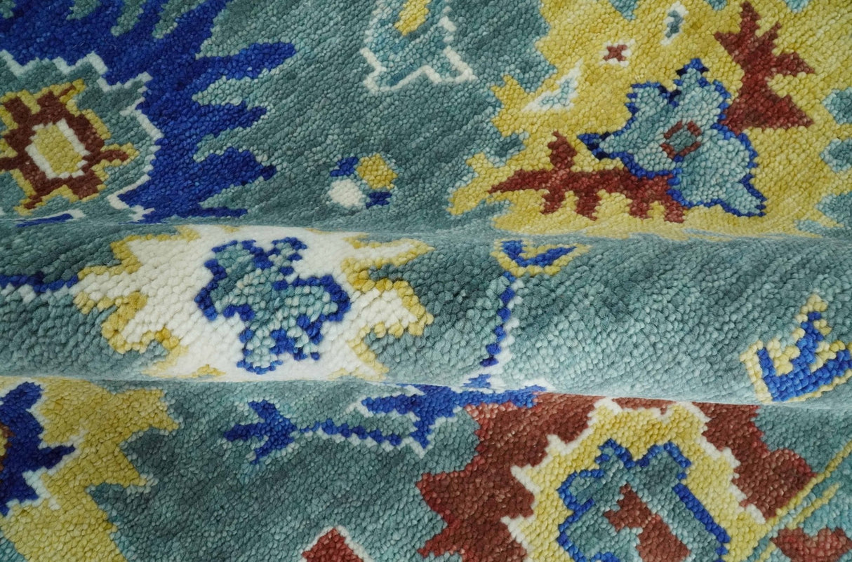 Custom Made Blue and Ivory Colorful Hand knotted Traditional Oushak wool Area Rug