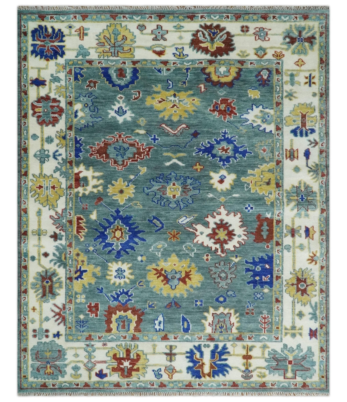 Custom Made Blue and Ivory Colorful Hand knotted Traditional Oushak wool Area Rug