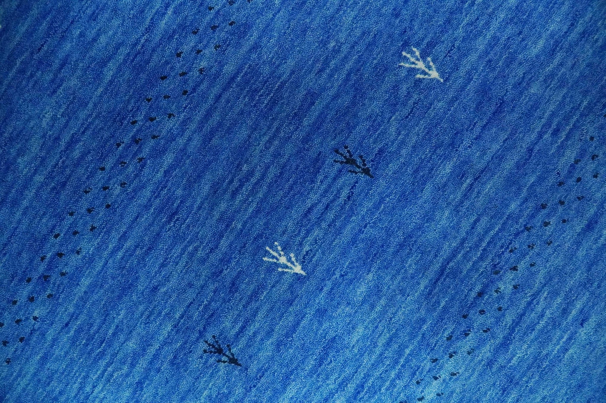 Custom Made Blue and Ivory Stripes Design Hand loom wool Area Rug