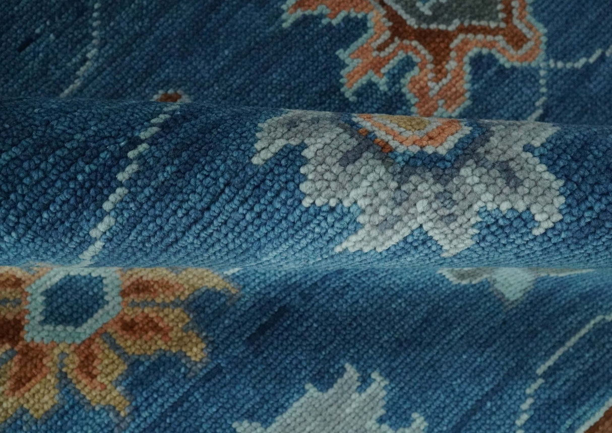 Custom Made Blue and Silver Hand knotted colorful Traditional Oushak wool Area Rug