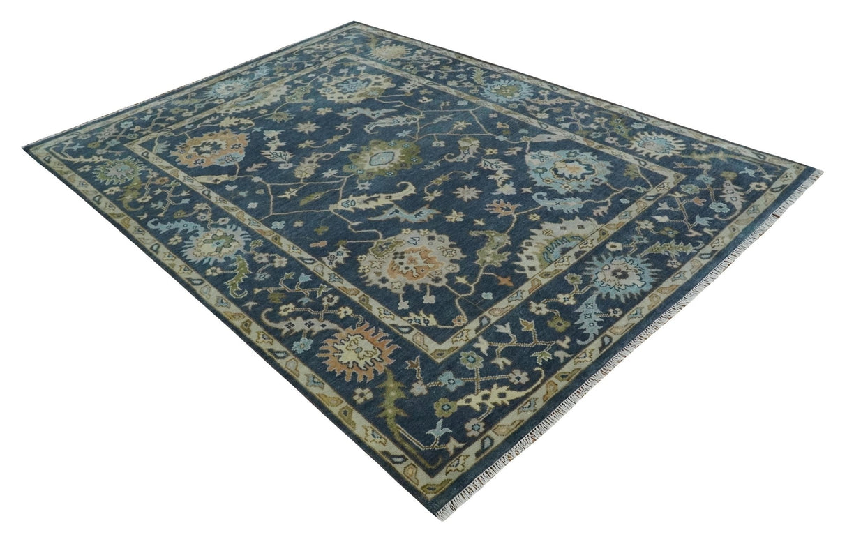 Custom Made Blue, Beige and Green Multi size Hand knotted Traditional Oushak Wool Area Rug