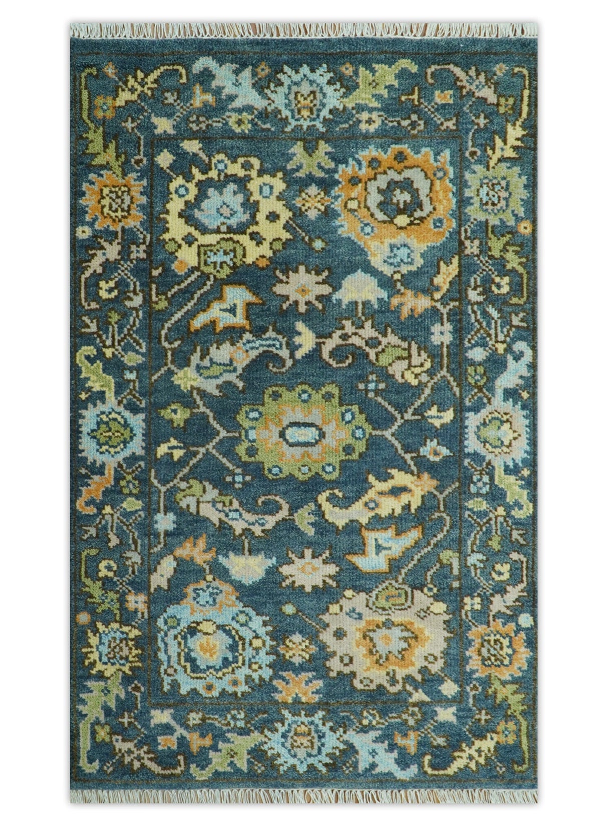 Custom Made Blue, Beige and Green Multi size Hand knotted Traditional Oushak Wool Area Rug
