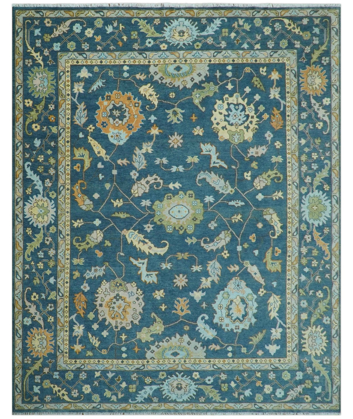 Custom Made Blue, Beige and Green Multi size Hand knotted Traditional Oushak Wool Area Rug