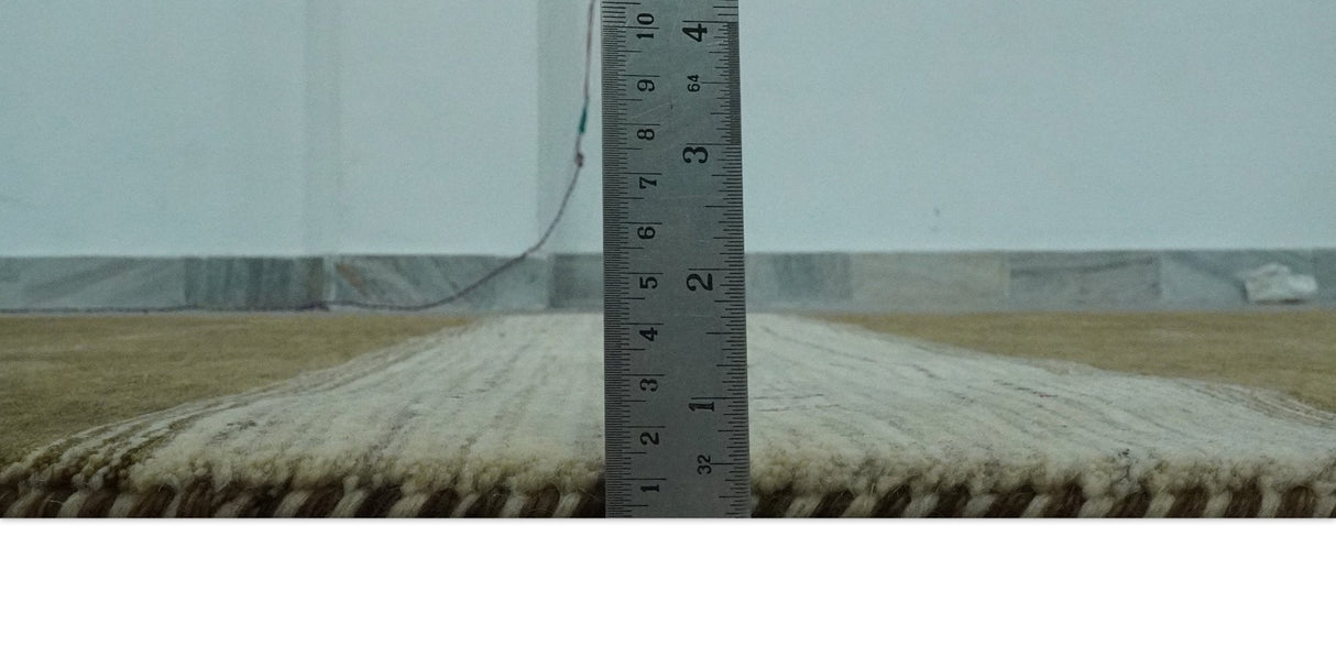 Custom Made Brown and Ivory Geometrical Stripes Design wool Area Rug