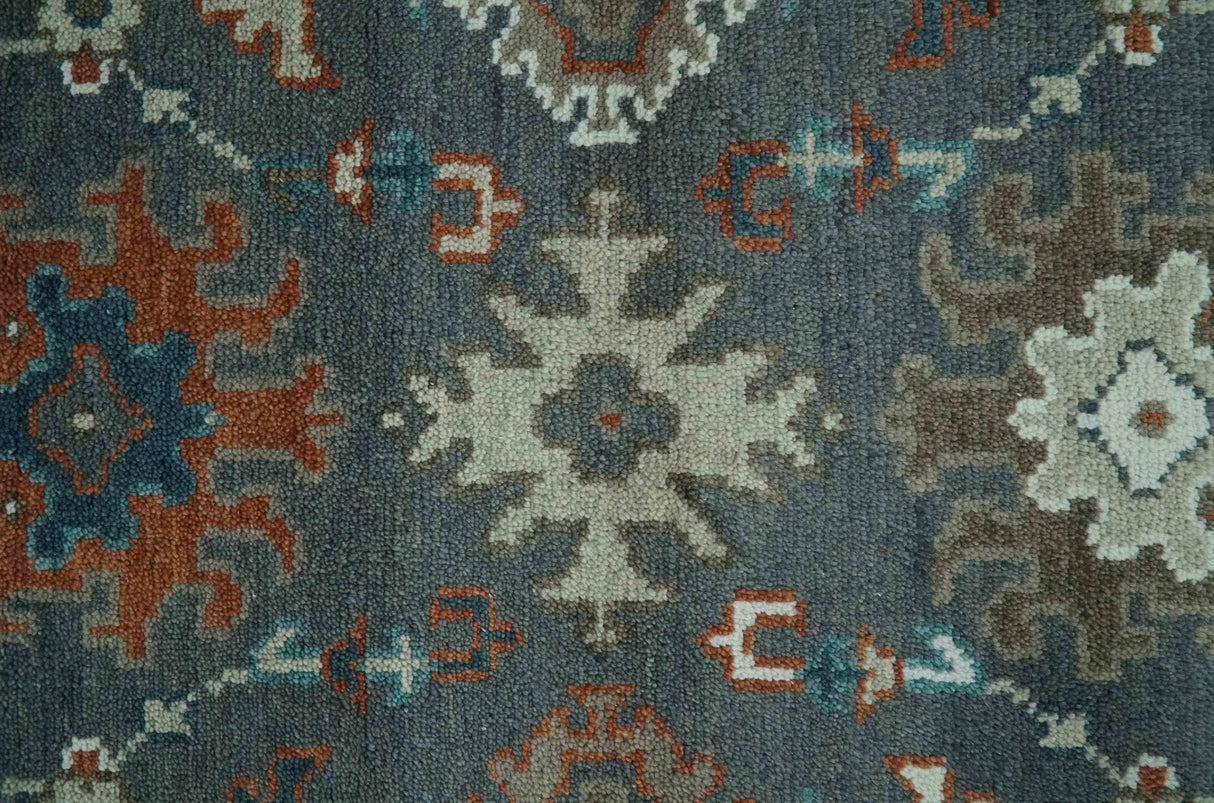 Custom Made Charcoal and Teal Hand knotted Traditional Oushak wool area rug
