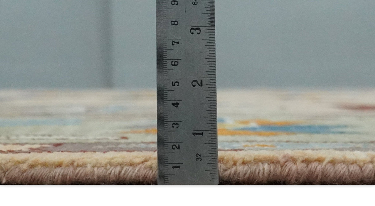 Custom Made Colorful Peach and Green Hand knotted Oushak wool Area Rug