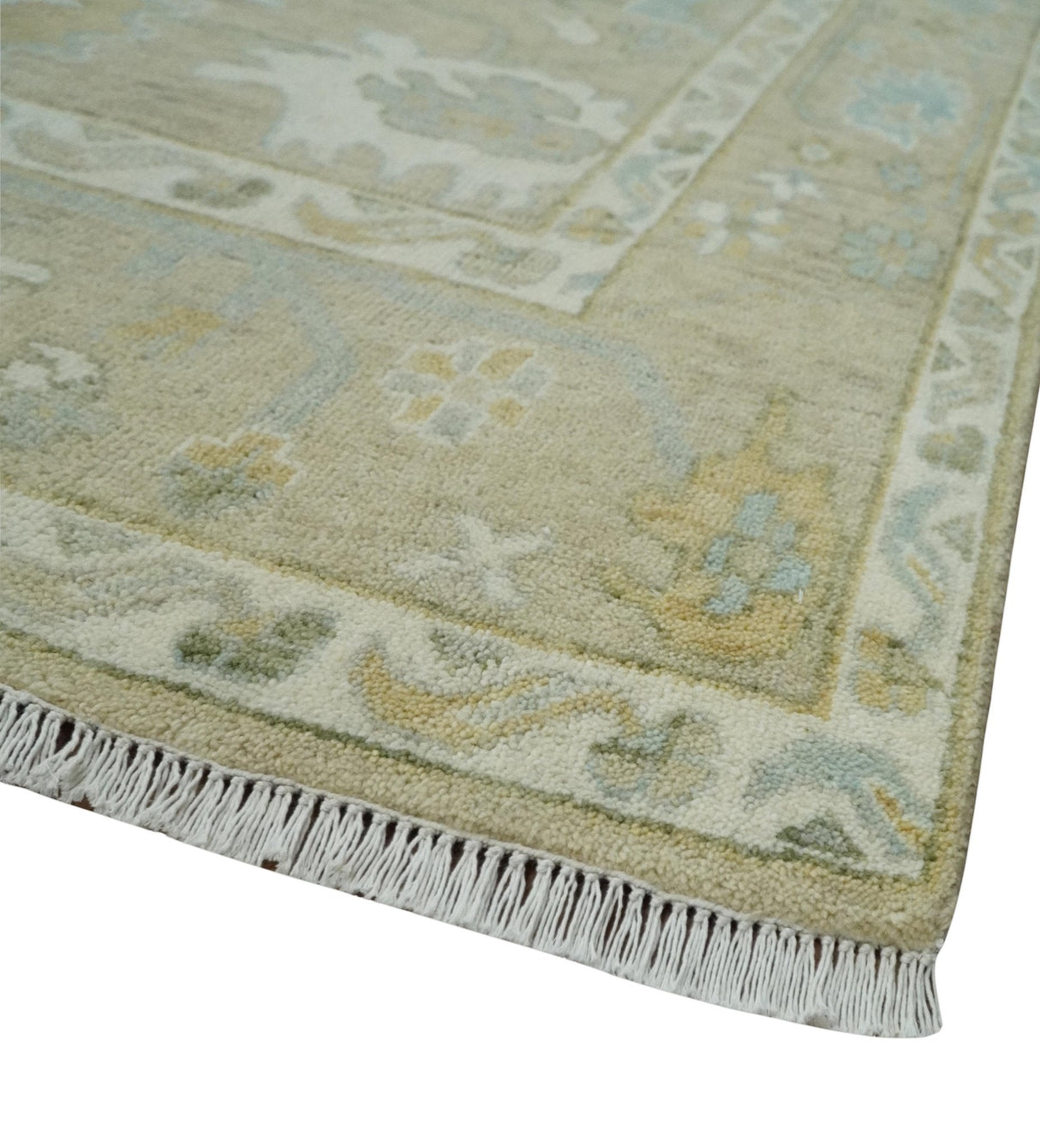 Custom Made Earthy Hand Knotted Beige and Ivory Traditional Multi Size Wool Area Rug