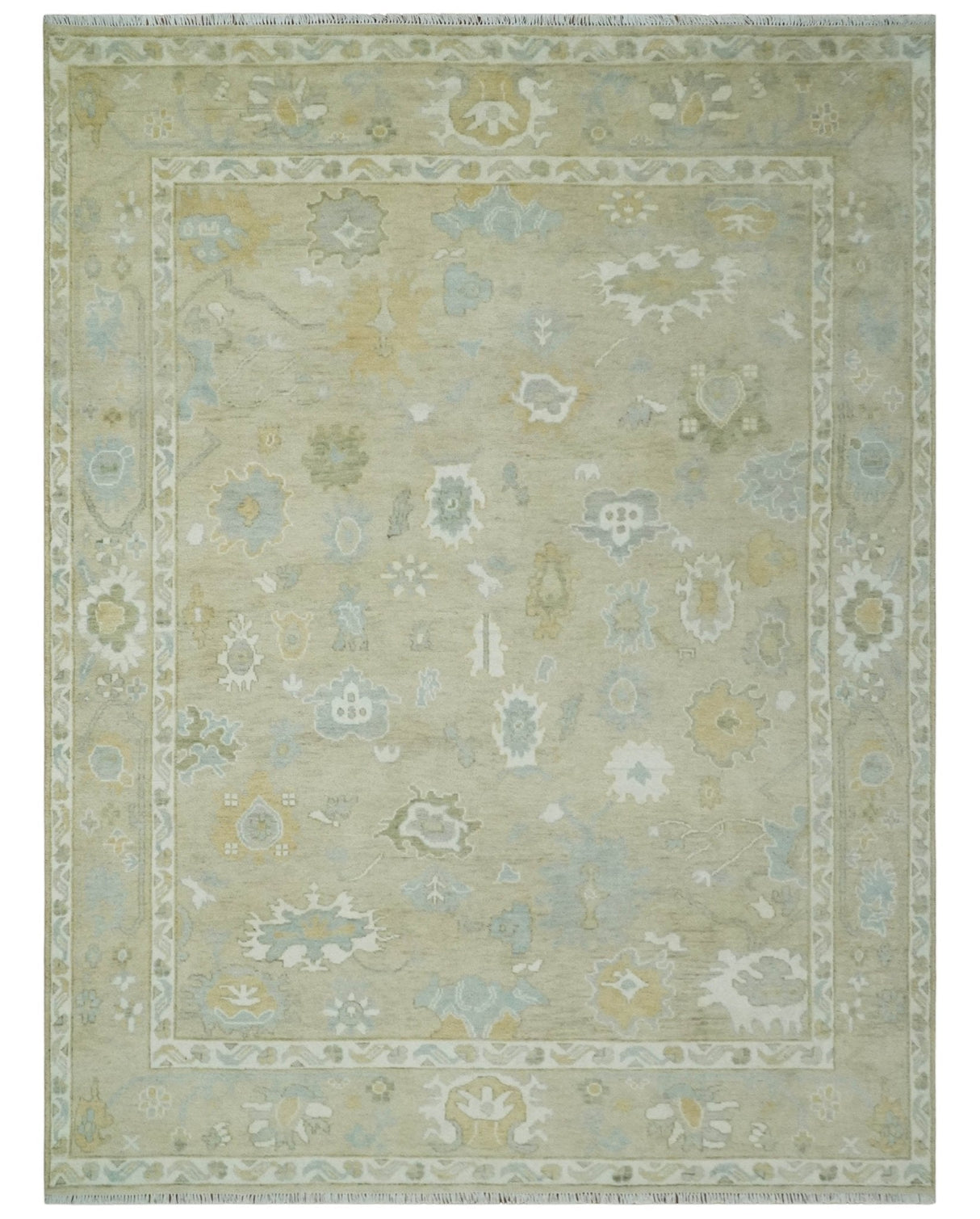 Custom Made Earthy Hand Knotted Beige and Ivory Traditional Multi Size Wool Area Rug
