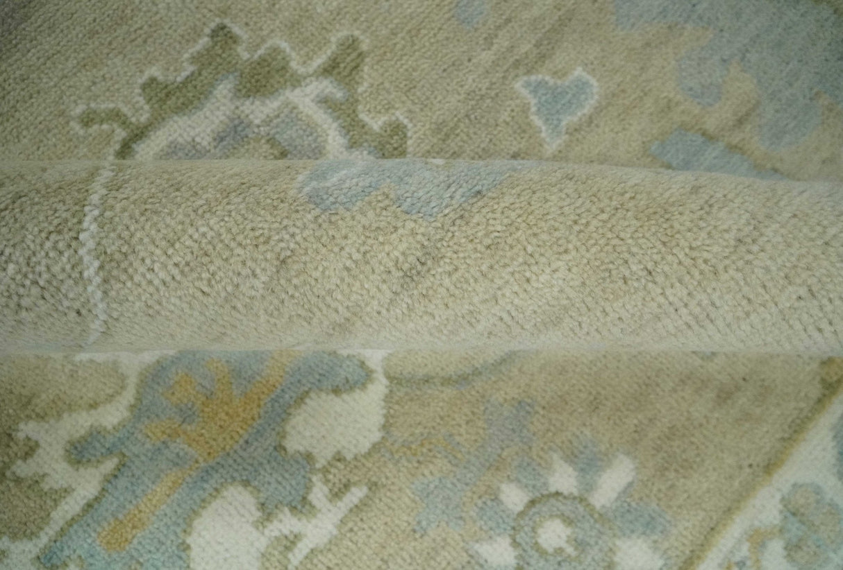 Custom Made Earthy Hand Knotted Beige and Ivory Traditional Multi Size Wool Area Rug