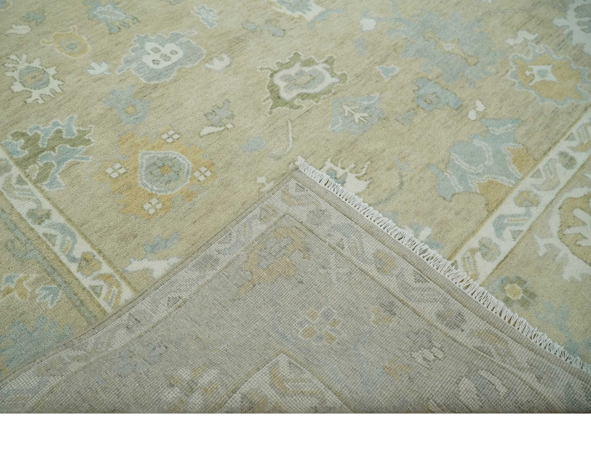 Custom Made Earthy Hand Knotted Beige and Ivory Traditional Multi Size Wool Area Rug