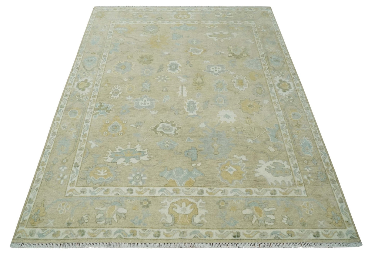 Custom Made Earthy Hand Knotted Beige and Ivory Traditional Multi Size Wool Area Rug