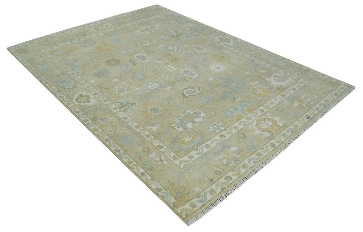Custom Made Earthy Hand Knotted Beige and Ivory Traditional Multi Size Wool Area Rug