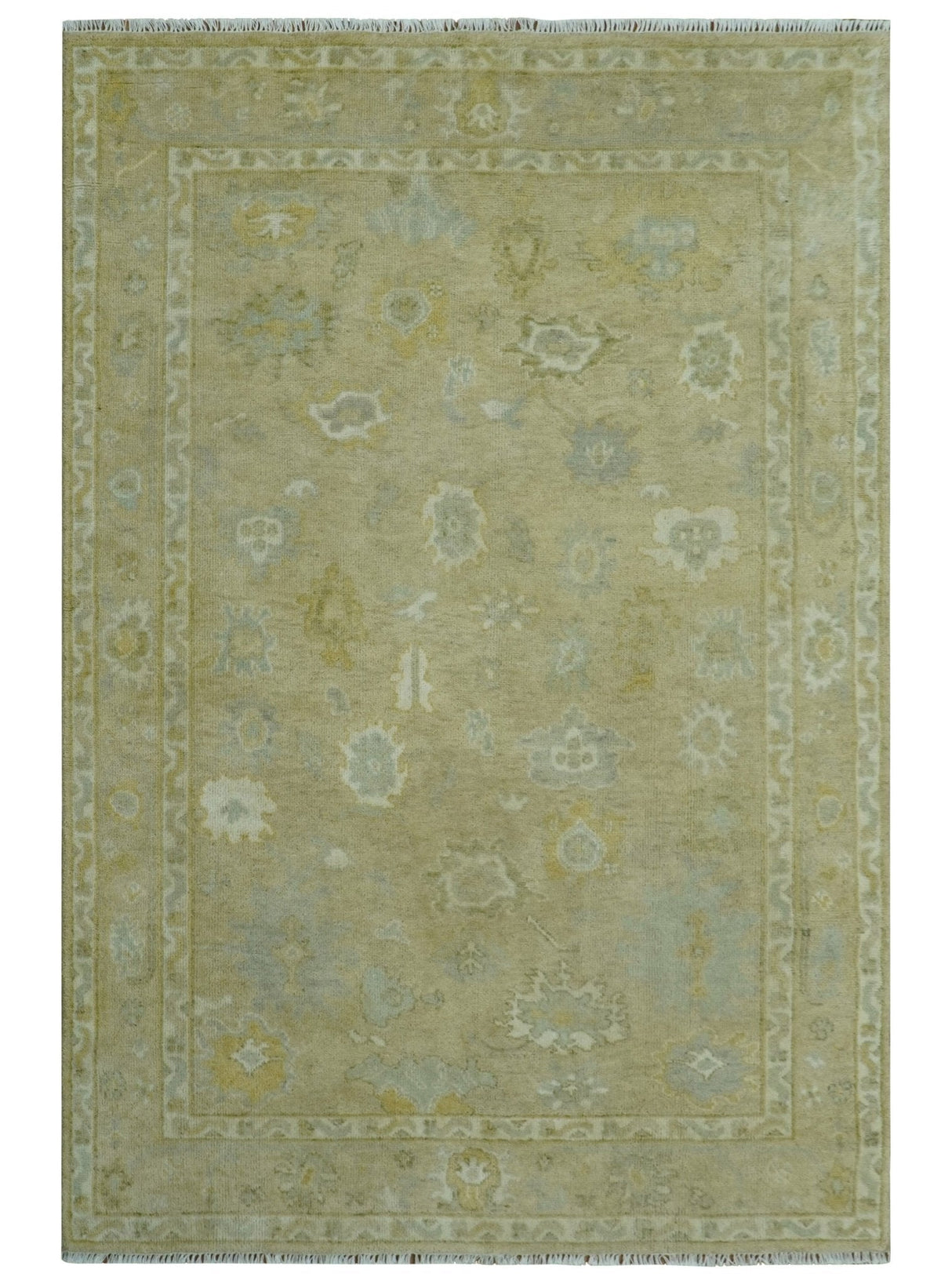 Custom Made Earthy Hand Knotted Beige and Ivory Traditional Multi Size Wool Area Rug