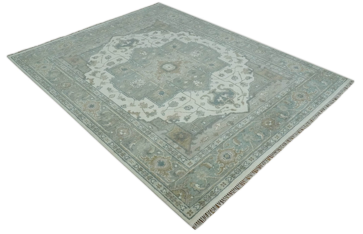 Custom Made Gray, Ivory and Silver Hand knotted Traditional Medallion wool Area Rug