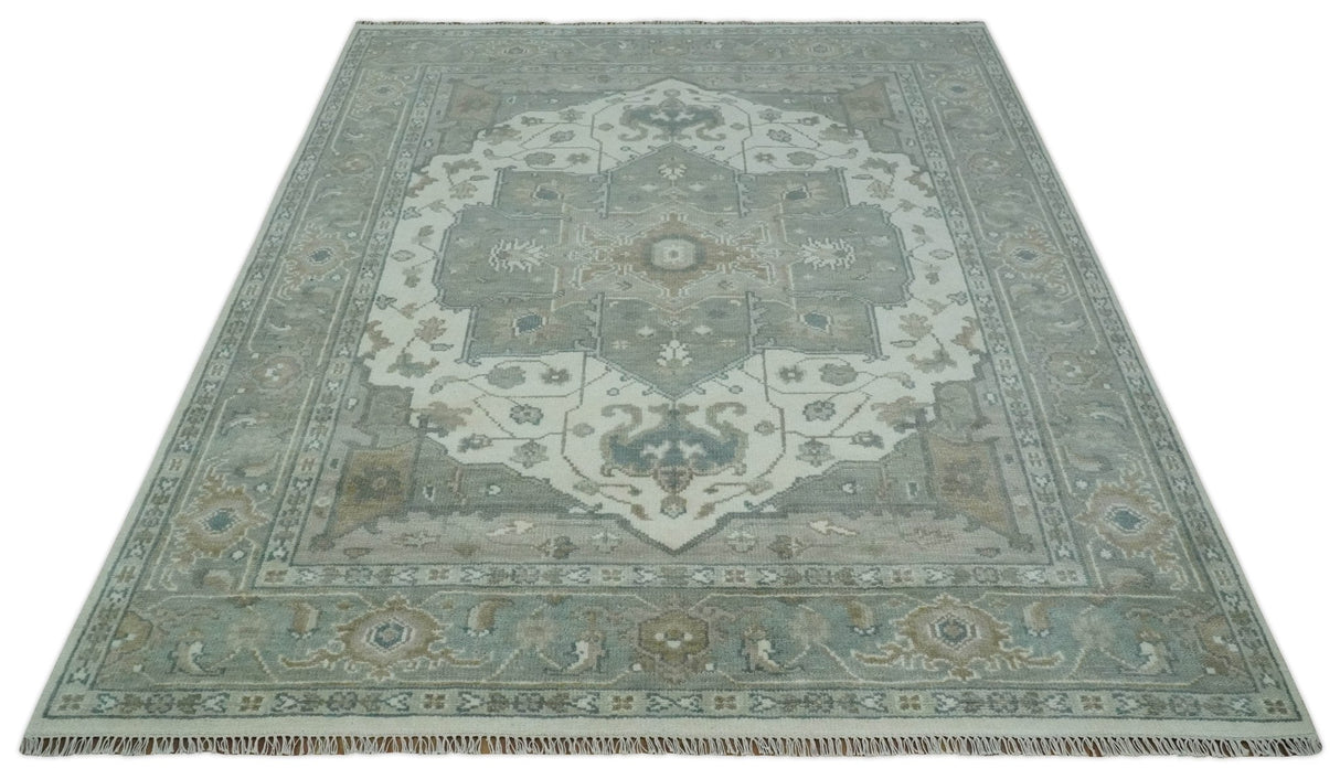Custom Made Gray, Ivory and Silver Hand knotted Traditional Medallion wool Area Rug