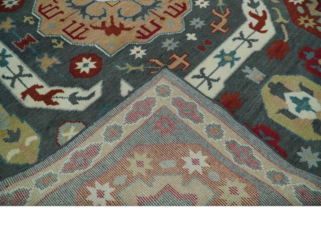 Custom Made Gray, Rust and Peach Traditional Medallion Mamluk Design wool Rug