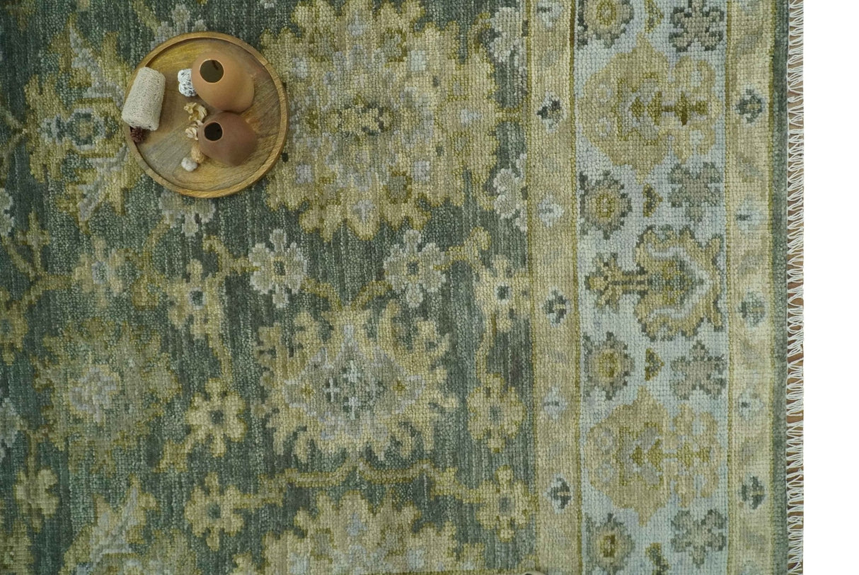 Custom Made Gray, Silver and Olive Hand knotted Traditional Oushak Wool Area Rug