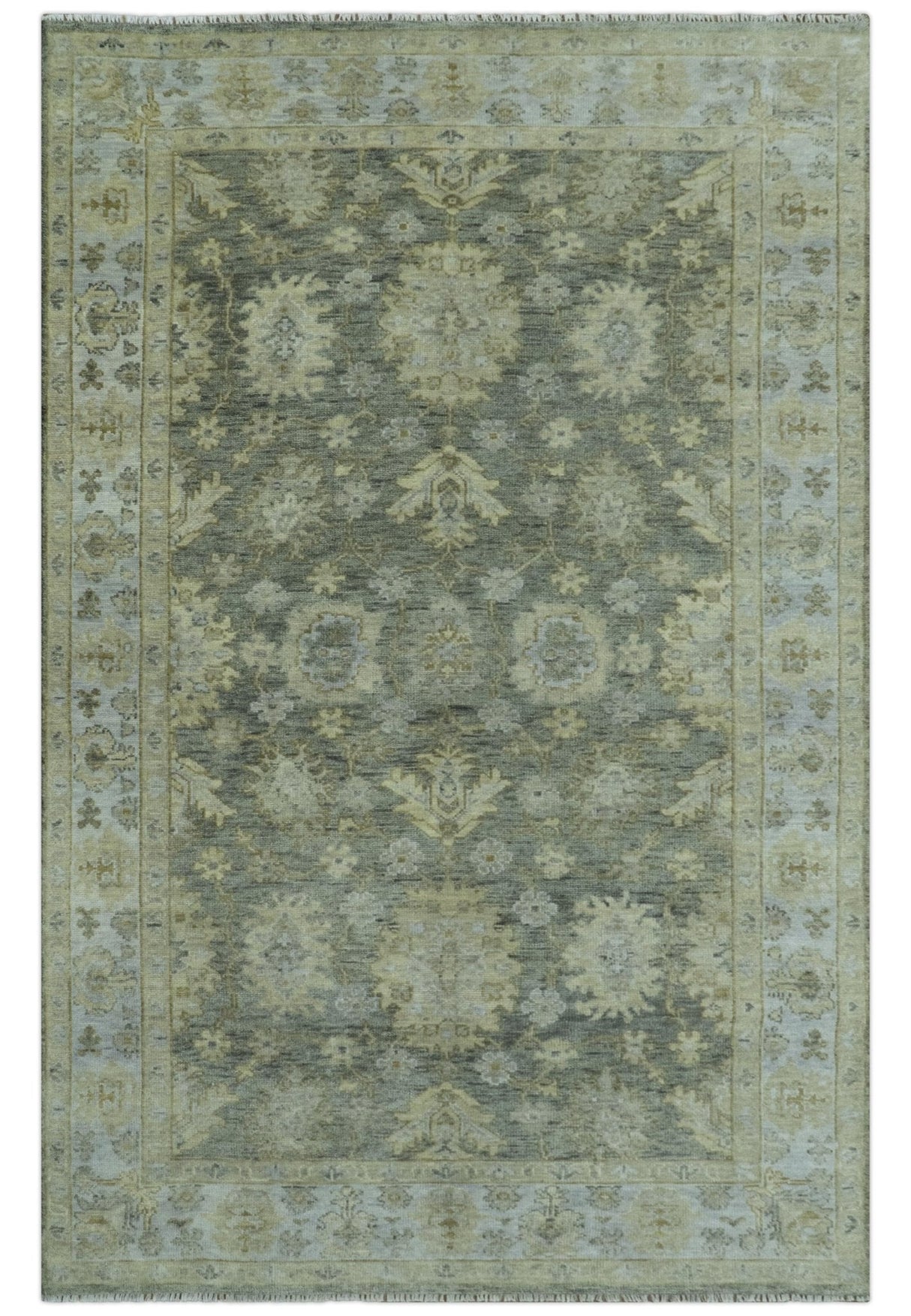 Custom Made Gray, Silver and Olive Hand knotted Traditional Oushak Wool Area Rug