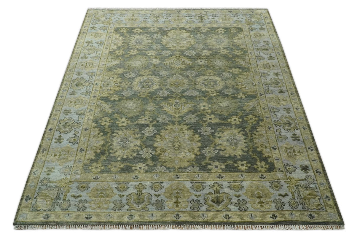 Custom Made Gray, Silver and Olive Hand knotted Traditional Oushak Wool Area Rug