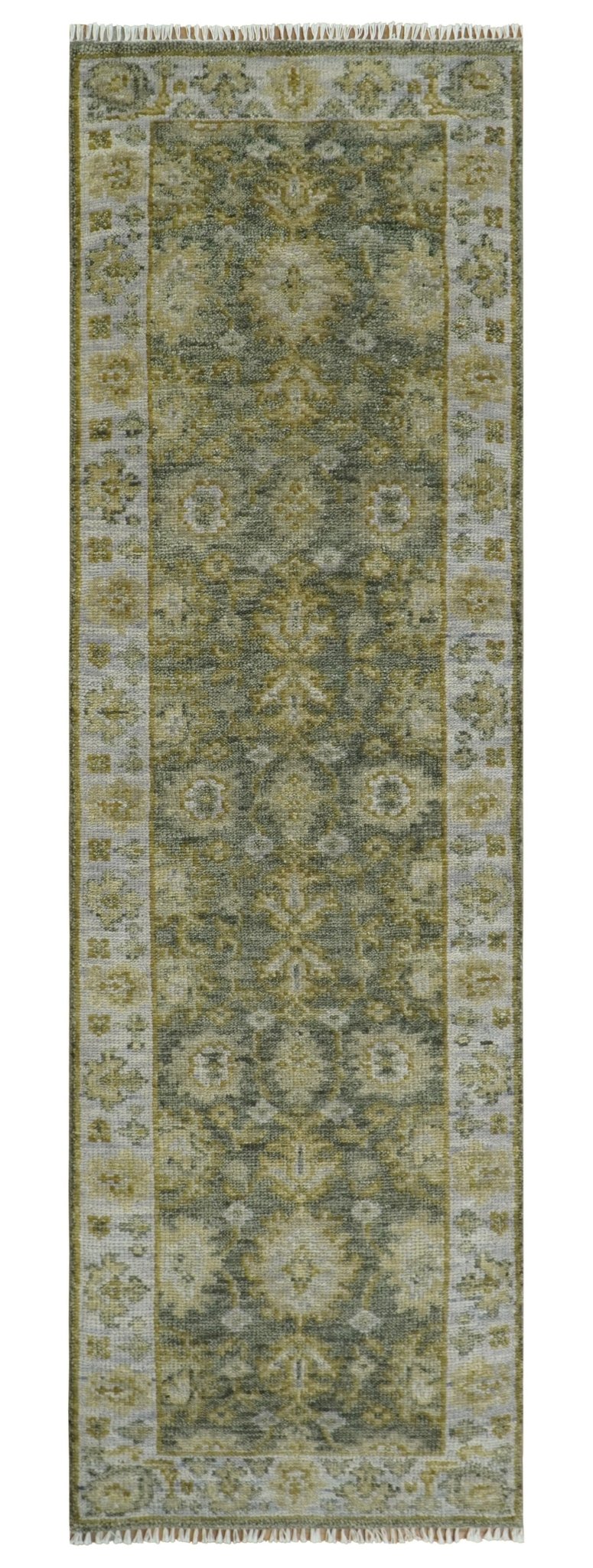 Custom Made Gray, Silver and Olive Hand knotted Traditional Oushak Wool Area Rug
